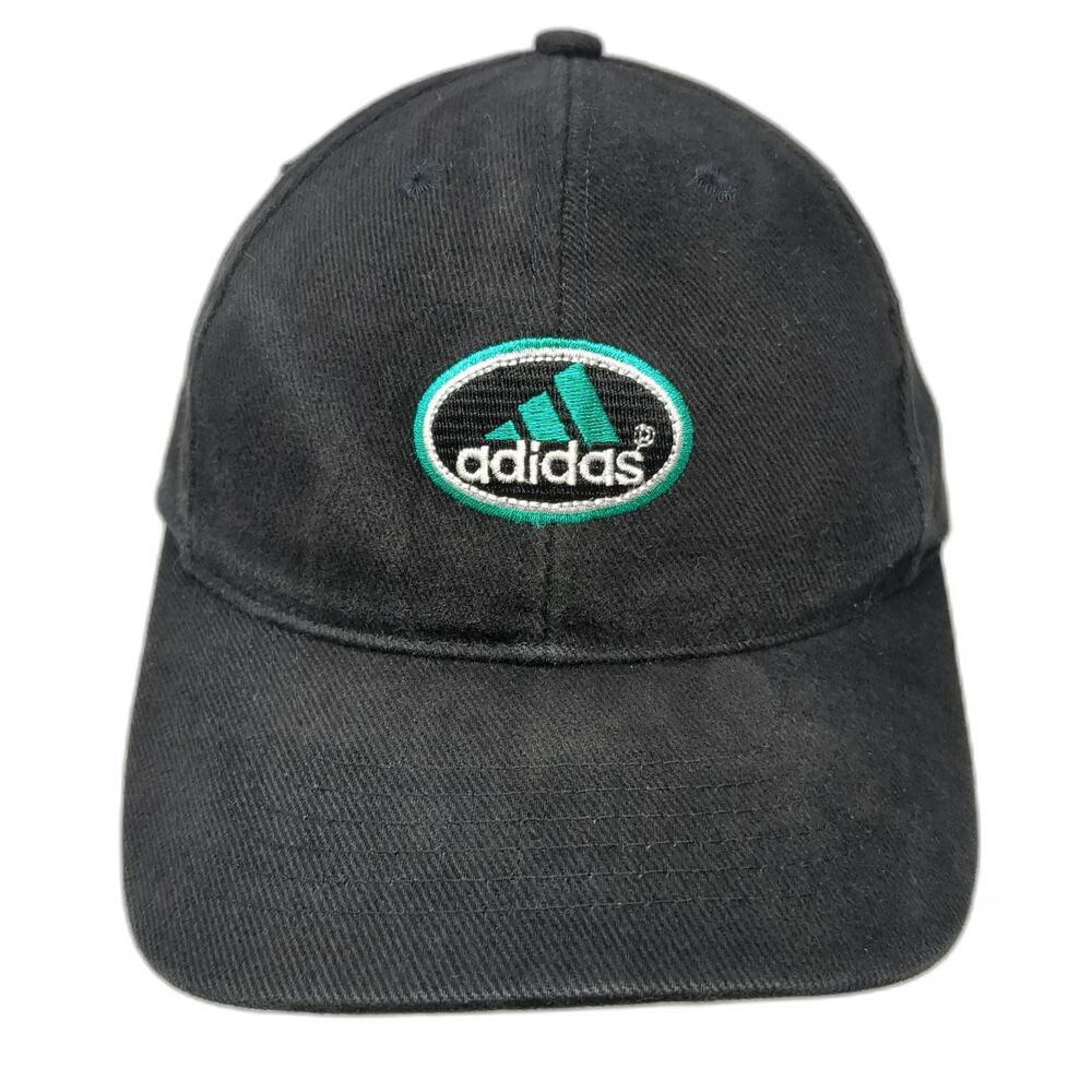 Adidas Baseball Cap Black Vintage Slideback Embroidered Logo Curved Brim Hat